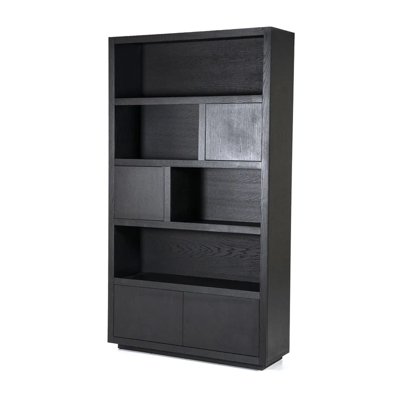 Schrank schwarz mit vier Türen, Wohnzimmerschrank schwarz Holz, Breite 120 cm