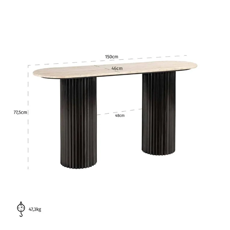 Konsole Travertinstein, Wandtisch beige Travertin, Ablagetisch schwarz Travertin, Breite 150 cm
