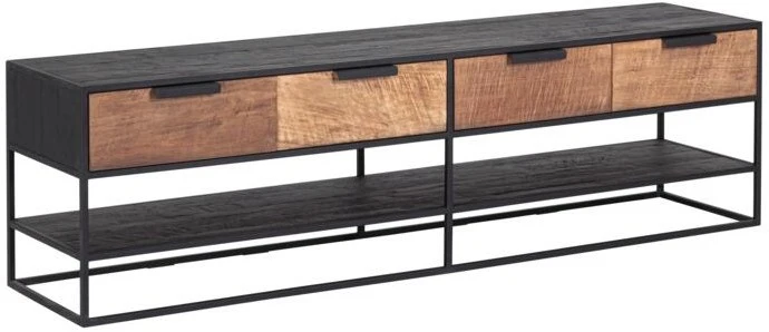 TV Schrank schwarz Naturholz, Fernseheschrank Holz Naturholz, TV Konsole mit Schubladen, Breite 180 cm
