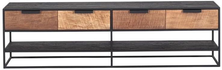 TV Schrank schwarz Naturholz, Fernseheschrank Holz Naturholz, TV Konsole mit Schubladen, Breite 180 cm