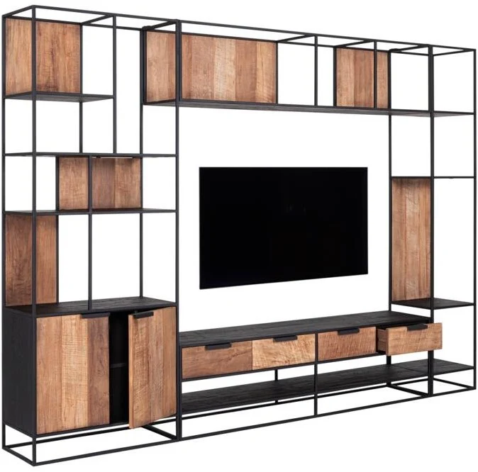 TV Schrank schwarz Naturholz, Fernseheschrank Holz Naturholz, TV Konsole mit Schubladen, Breite 180 cm