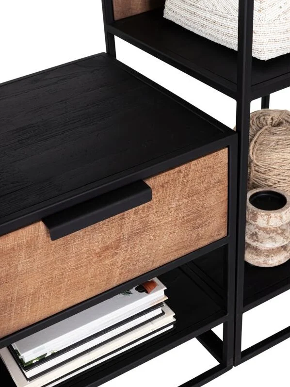 TV Schrank schwarz Naturholz, Fernseheschrank Holz Naturholz, TV Konsole mit Schubladen, Breite 180 cm