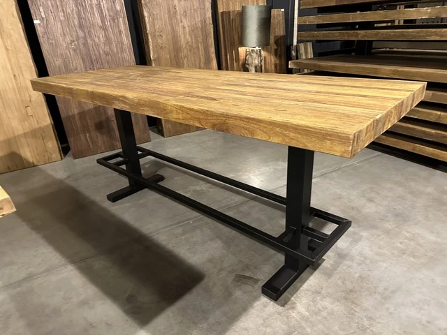 Bartisch Massivholz, Bartisch Metallgestell Tischplatte, Breite 200 cm