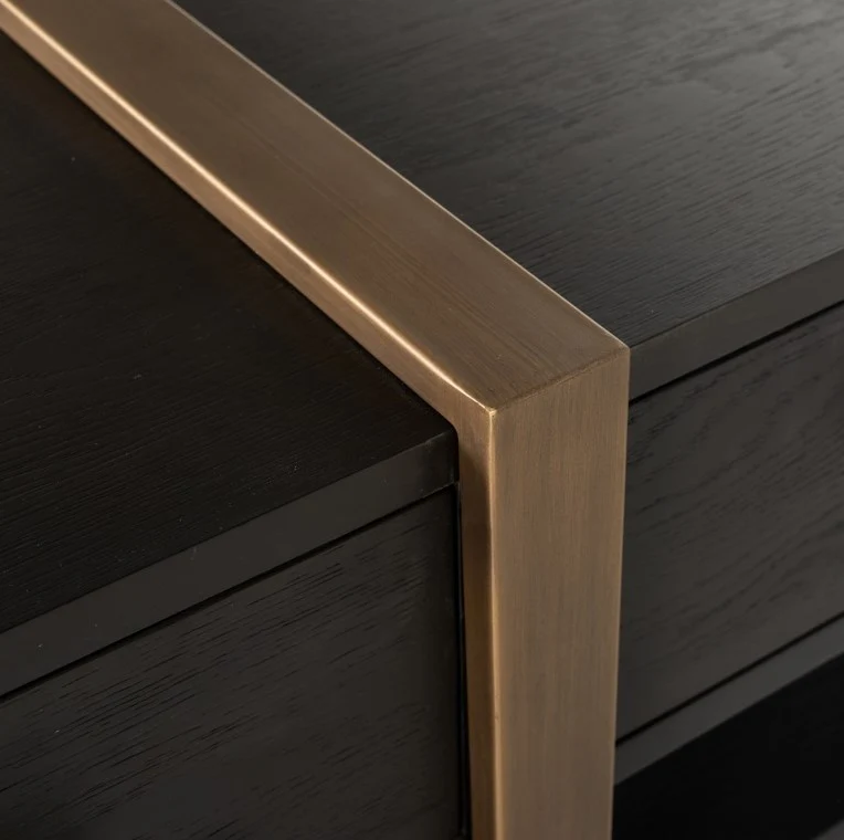 TV Schrank schwarz vier Schubladen, Fernseheschrank Bronze, Fernsehkommode mit Schubladen, Breite 240 cm