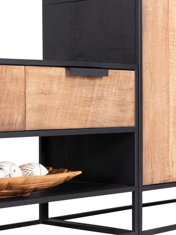 TV Schrank schwarz Naturholz, Fernseheschrank Holz Naturholz, Breite 180 cm