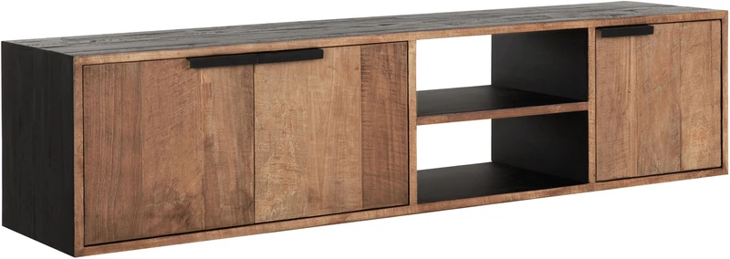 Hängeschrank TV Schrank schwarz Naturholz, Fernseheschrank Holz Naturholz, Breite 165 cm