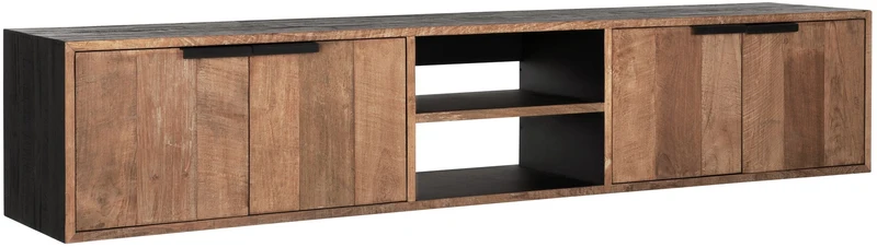 Hängeschrank TV Schrank schwarz Naturholz, Fernseheschrank Holz Naturholz, Breite 205 cm