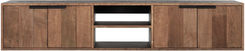 Hängeschrank TV Schrank schwarz Naturholz, Fernseheschrank Holz Naturholz, Breite 205 cm