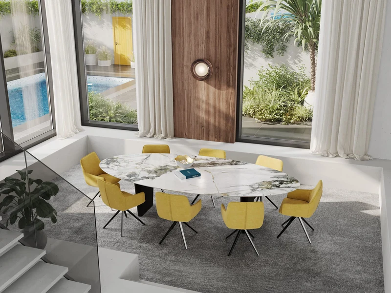 Esstisch Marmoroptik, ovaler Konferenztisch Tischplatte Glas Keramik, Tisch oval Keramik Beschichtung, Breite 320 cm
