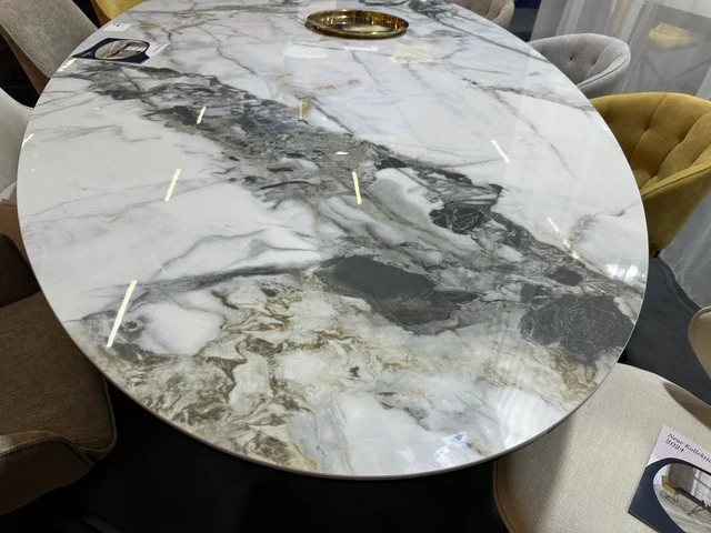Esstisch Marmoroptik, ovaler Konferenztisch Tischplatte Glas Keramik, Tisch oval Keramik Beschichtung, Breite 320 cm