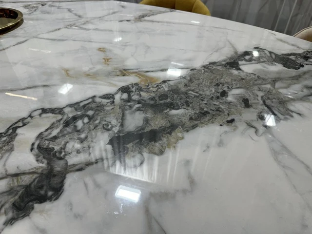 Esstisch Marmoroptik, ovaler Konferenztisch Tischplatte Glas Keramik, Tisch oval Keramik Beschichtung, Breite 320 cm