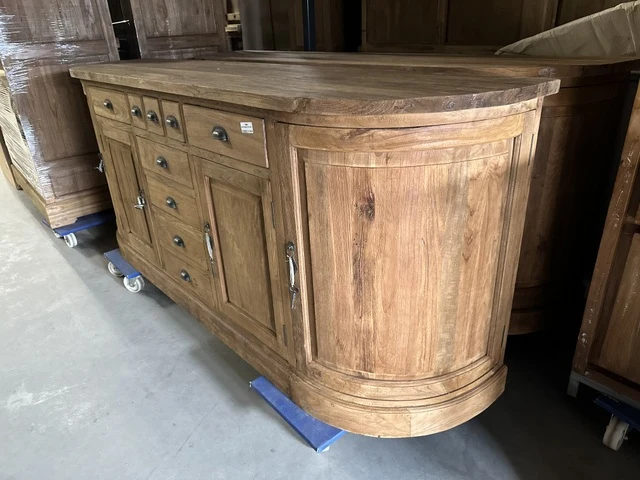 Sideboard abgerundete Ecken Teak Massivholz, Anrichte abgerundete Ecken Teak Landhaus, Breite 220 cm