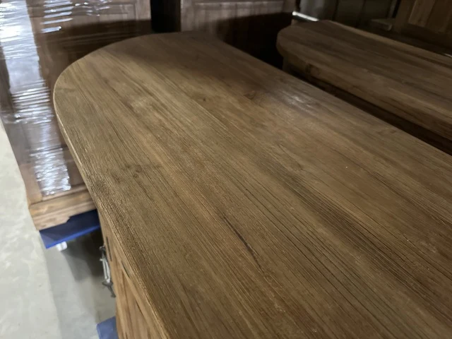 Sideboard abgerundete Ecken Teak Massivholz, Anrichte abgerundete Ecken Teak Landhaus, Breite 220 cm