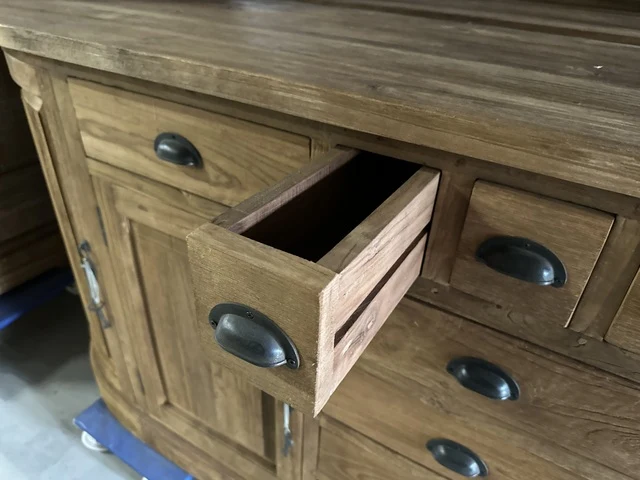 Sideboard abgerundete Ecken Teak Massivholz, Anrichte abgerundete Ecken Teak Landhaus, Breite 220 cm