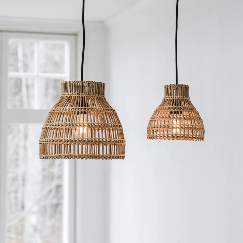 Hängelampe geflochtenes Rattan, Pendelleuchte Rattan, Durchmesser 18 cm
