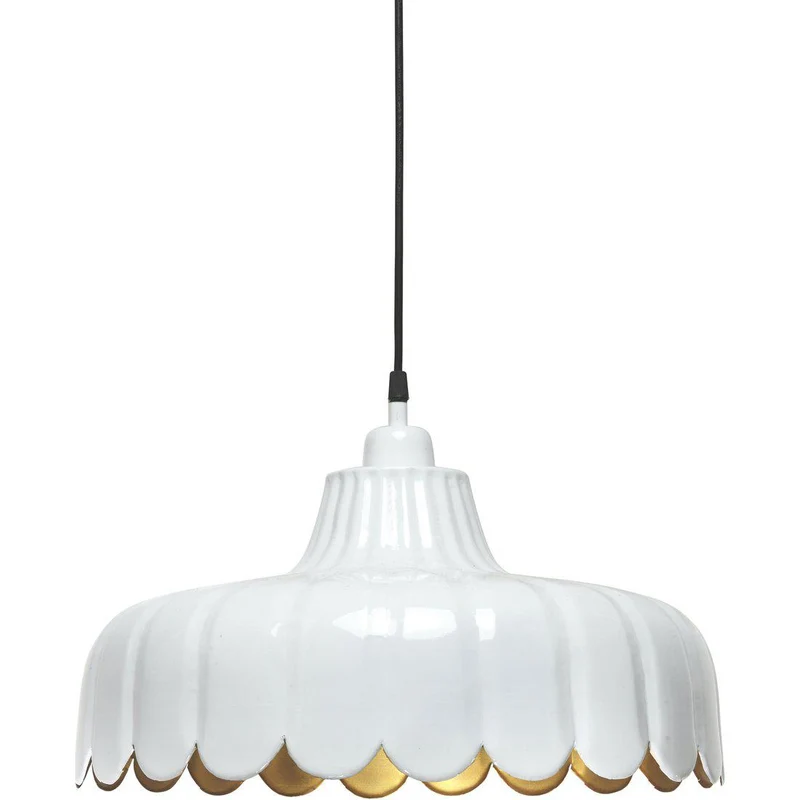 Hängelampe Metall, Pendelleuchte Weiß/Gold, Durchmesser 43 cm