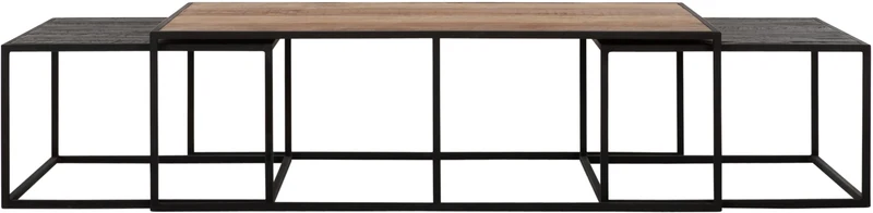 Couchtisch 3er Set schwarz Naturholz braun, rechteckiger Couchtisch ausziehbar schwarz., Breite 110 cm