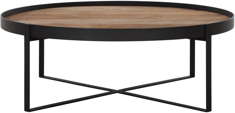 Couchtisch rund Naturholz braun, Kaffeetisch rund Holz, runder Couchtisch schwarz, Durchmesser 100 cm