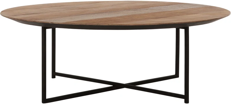 Couchtisch rund Naturholz braun, runder Couchtisch schwarz, Durchmesser 75 cm
