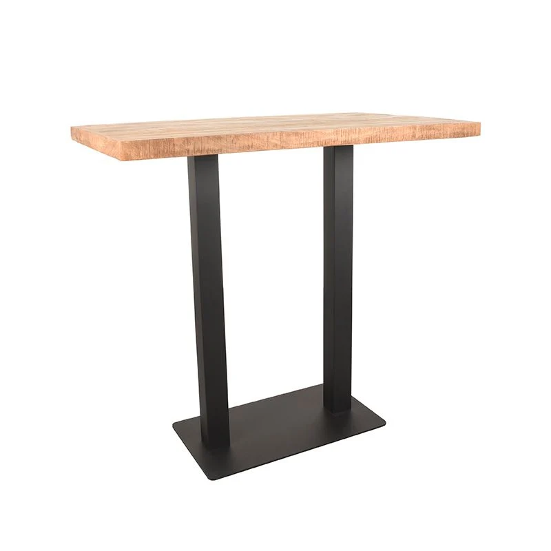 Bartisch Naturholz massiv, Bartisch Metall-Gestell schwarz, Höhe 108 cm