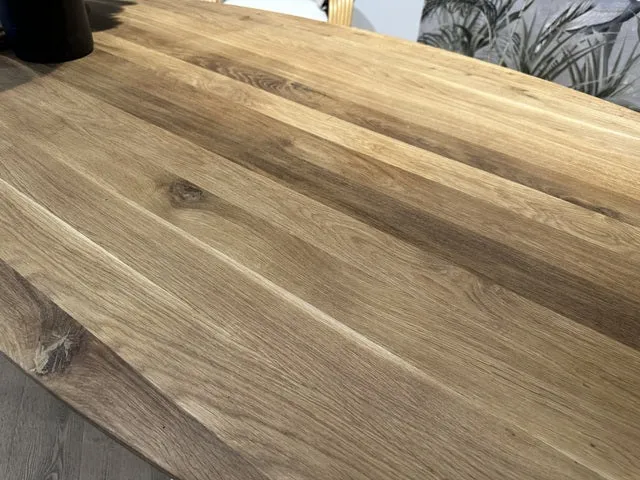Esstisch Eiche massiv Tischplatte oval, ovaler Tisch Eiche Tischplatte, Esstisch weiß Eiche-Natur, Länge 240 cm