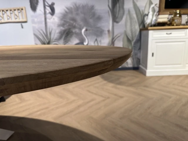 Esstisch Eiche massiv Tischplatte oval, ovaler Tisch Eiche Tischplatte, Esstisch weiß Eiche-Natur, Länge 240 cm