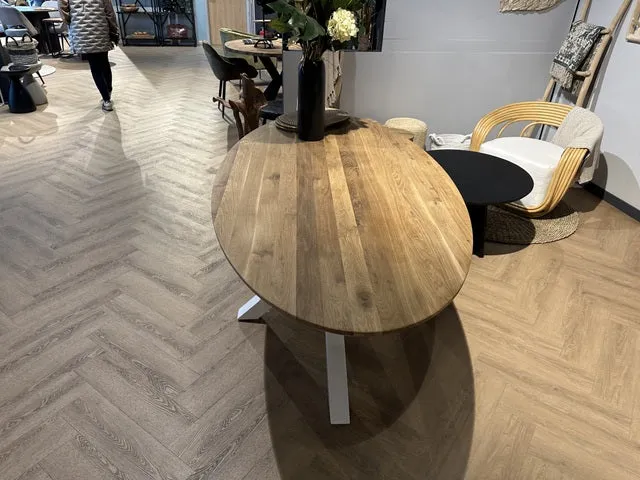 Esstisch Eiche massiv Tischplatte oval, ovaler Tisch Eiche Tischplatte, Esstisch weiß Eiche-Natur, Länge 220 cm