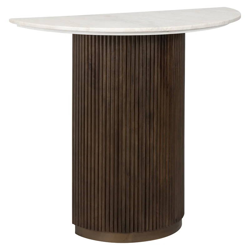 Konsole halbrund, Wandtisch braun-weiß halbrund, Ablagetisch Marmor, Breite 90 cm