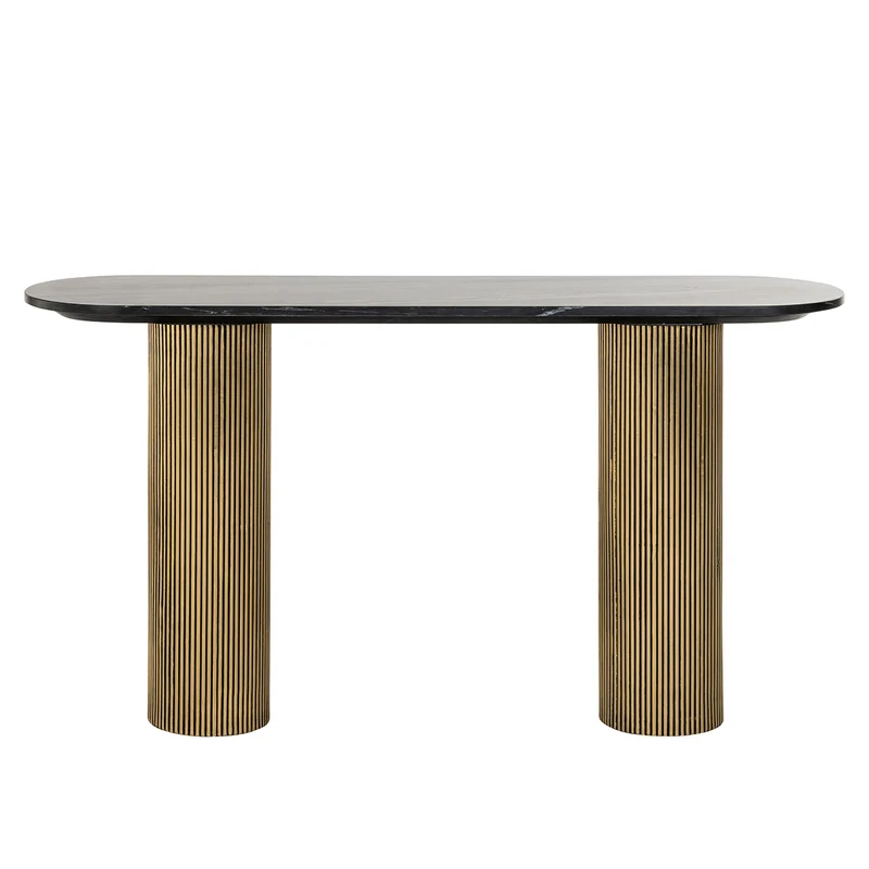 Konsole Gold Marmorstein, Konsolentisch Gold-schwarz, Breite 130 cm