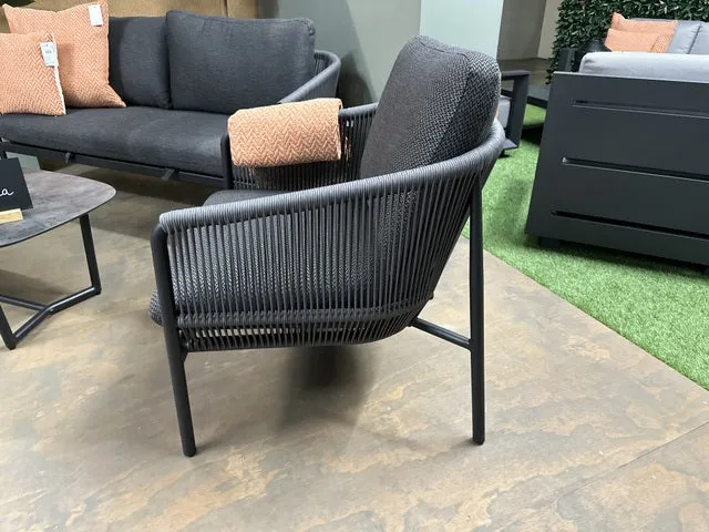 Set 4 teiliges Loungeset schwarz, Gartensofa schwarz-anthrazit, Gartensessel anthrazit, Loungeset anthrazit