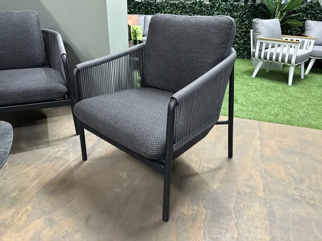 Set 4 teiliges Loungeset schwarz, Gartensofa schwarz-anthrazit, Gartensessel anthrazit, Loungeset anthrazit