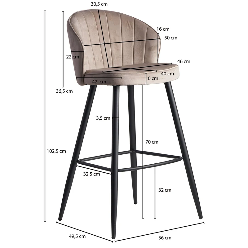 Barhocker taupe, Barstuhl taupe, Sitzhöhe 76 cm
