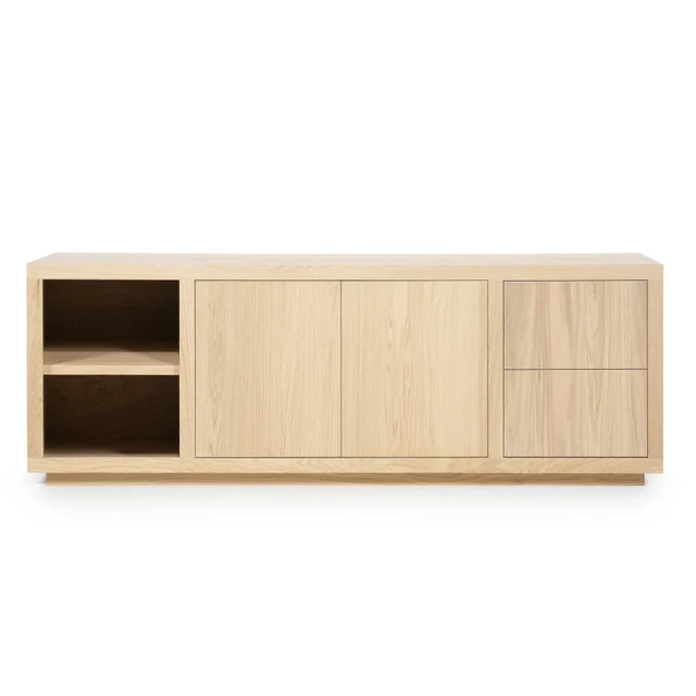 Sideboard modern Farbe Naturholz, Schrank Naturholz mit zwei Türen und zwei Schubladen, Anrichte Naturholz, Breite 200 cm