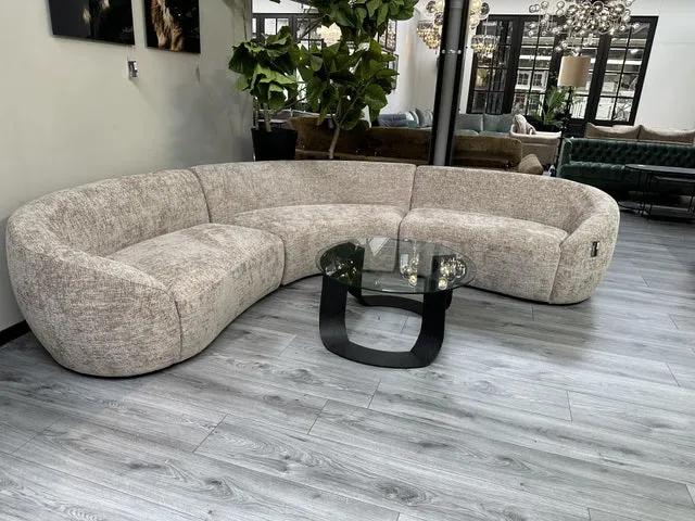 Rundes Sofa beige, Ecksofa abgerundet, Sofa L-Form, Breite 192-357 cm