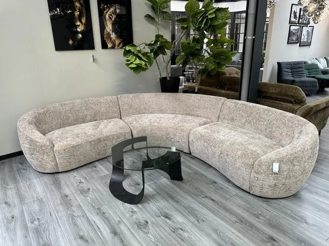 Rundes Sofa beige, Ecksofa abgerundet, Sofa L-Form, Breite 192-357 cm