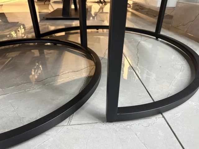 Couchtisch schwarz-weiß, Couchtisch rund weiße Tischplatte, 2er Set, Maße 70-90 cm