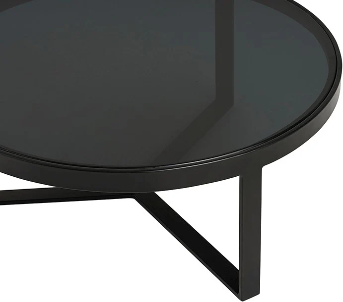 Beistelltisch rund Glas schwarz, Glastisch rund schwarz, Durchmesser 50 cm