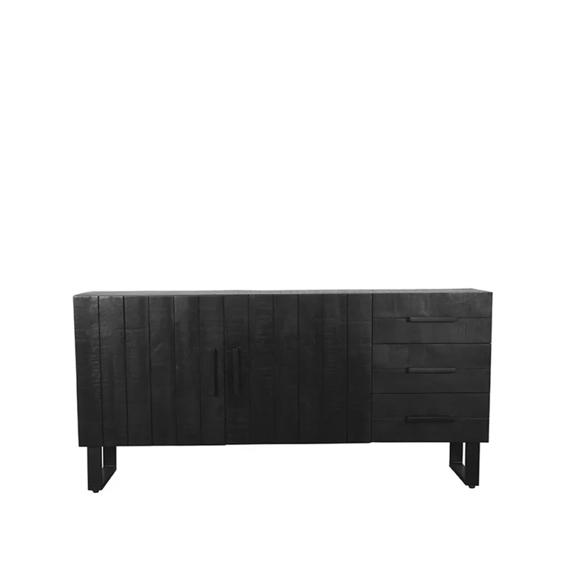 Sideboard schwarz Massivholz, Anrichte schwarz Holz, Breite 178 cm
