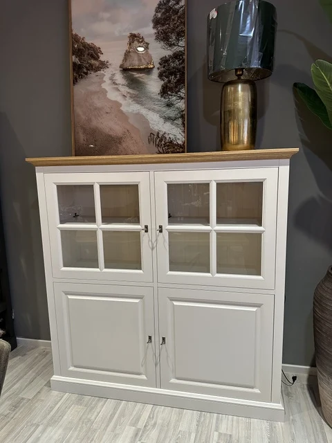 Highboard weiß Landhaus, Schrank weiß Landhaus, Geschirrschrank weiß Landhausstil, Höhe 154 cm