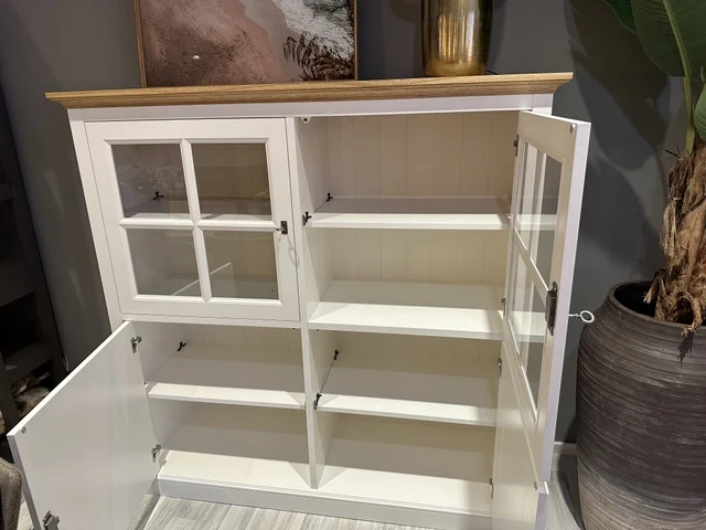 Highboard weiß Landhaus, Schrank weiß Landhaus, Geschirrschrank weiß Landhausstil, Höhe 154 cm