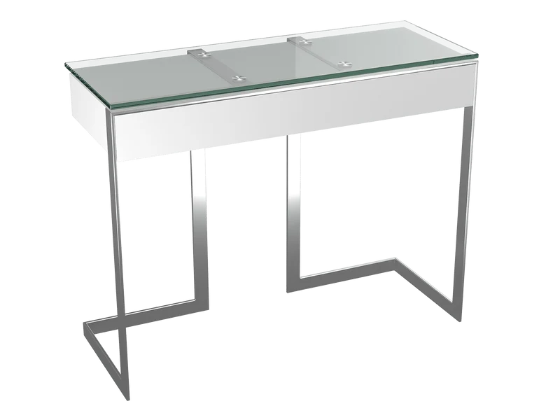 Konsole Edelstahl-Glas, Glaskonsole weiß Edelstahl, Wandtisch Glas Edelstahl, Breite 95 cm