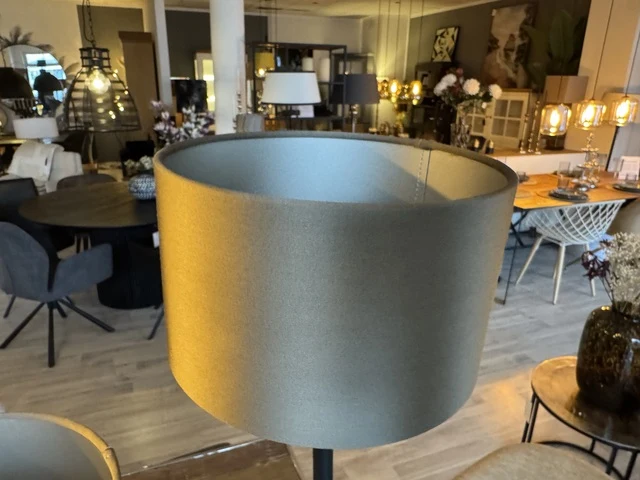 Tischlampe mit Lampenschirm höhenverstellbar schwarz-grau, Tischleuchte Lampenschirm grau-schwarz