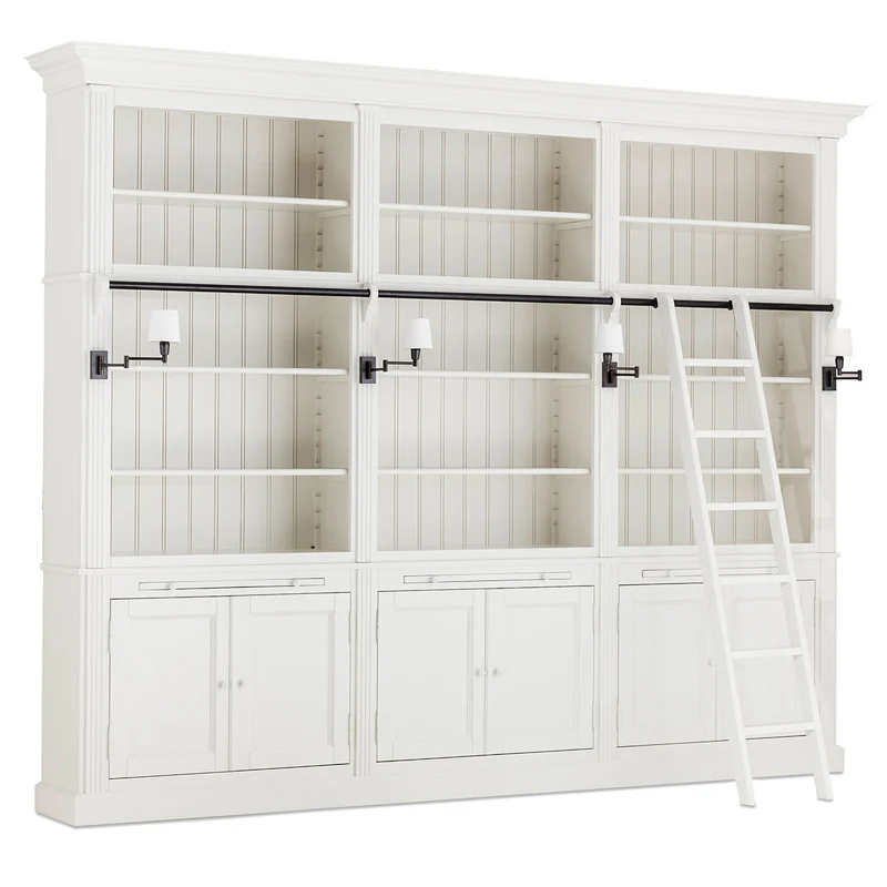 Bücherschrank weiß , Bücherschrank Landhausstil weiß, Schrank mit Beleuchtung Landhaus, Breite 300 cm