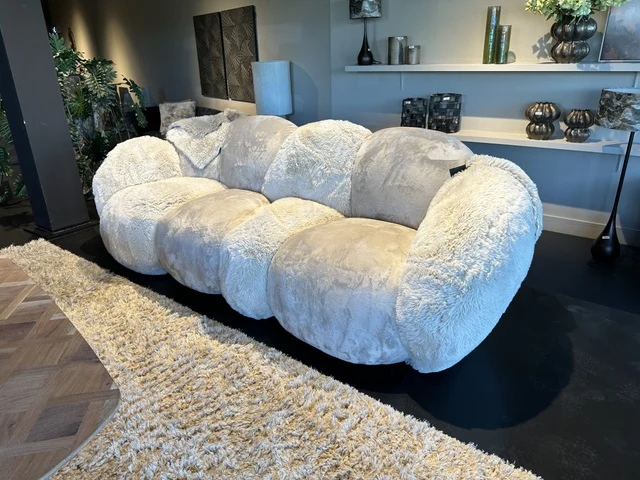 2-3 Sitzer Sofa beige Kunstfell, Sitzsofa beige Plüsch, Breite 238 cm