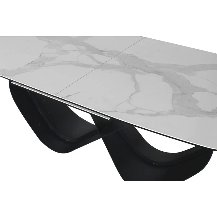 Keramik Esstisch ausziehbar weiß, Esstisch weiß Marmoroptik Keramik Tischplatte, Tisch Keramik ausziehbar, Länge 180-240 cm