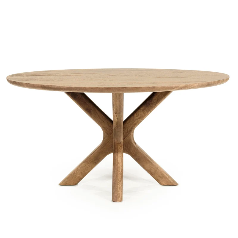 Esstisch Naturholz-braun rund, Tisch rund braun Massivholz, runder Tisch Tischplatte Massivholz, Durchmesser 150 cm
