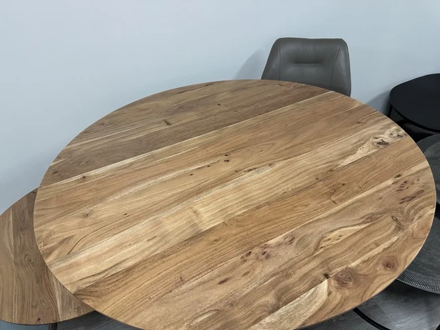 Esstisch Naturholz rund, Tisch Naturholz - Massivholz, runder Tisch Tischplatte Massivholz, Durchmesser 130 cm