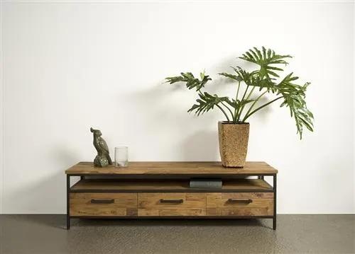TV Regal Metall-Holz, Fernsehschrank Industriedesign Metall, Breite 130 cm