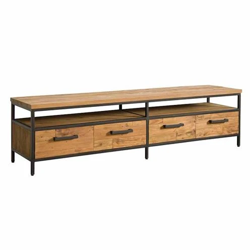 TV Regal Metall-Holz, Fernsehschrank Industriedesign Metall, Breite 180 cm