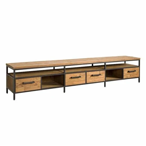 TV Regal Metall-Holz, Fernsehschrank Industriedesign Metall, Breite 240 cm